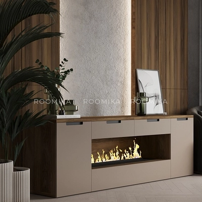 Тумба ТВ навесная с электрокамином, фасады в эмали LE550.450