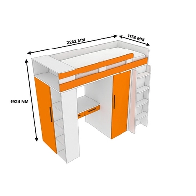 Кровать-чердак с рабочей зоной L903, 90x190 L/R