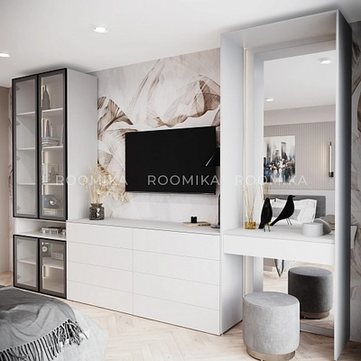 Ниша с ящиком, зеркалом и подсветкой для спальни R270.45