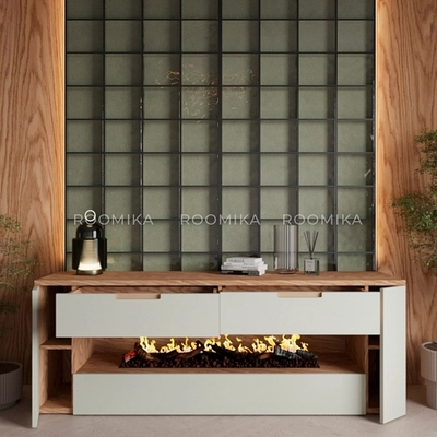 Тумба ТВ навесная с электрокамином, фасады в эмали LE551.450