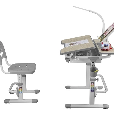 Комплект парта + стул трансформеры Lavoro Grey + лампа + подставка