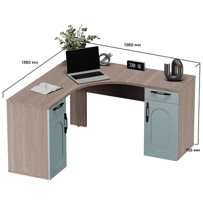 Cтол угловой равносторонний, фрезерованные фасады в эмали LE716