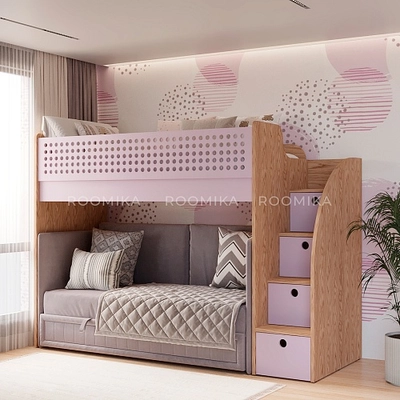 Кровать-чердак A916 с диваном Bergamo, 90x200 L/R