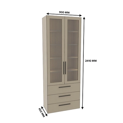 Шкаф книжный с тремя ящиками со стеклом L213S с подсветкой