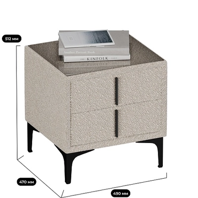 Тумба прикроватная мягкая, стекло прозрачное, ножки черные ГРЕЙС752