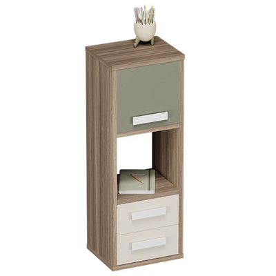 Cтеллаж сквозной книжный на 3 ниши с фасадом и ящиками E803