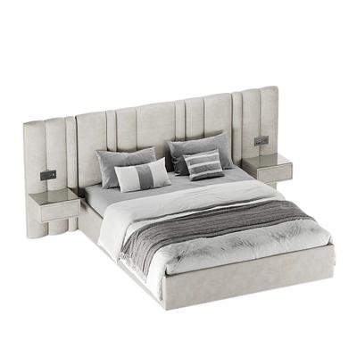 Кровать двуспальная мягкая ХИЛТОН с подъемным механизмом, мягкими панелями c подрозетниками и тумбами, 160x200