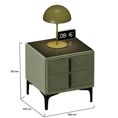 Тумба прикроватная мягкая, стекло прозрачное, ножки черные ГРЕЙС752