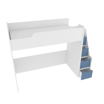 Кровать-чердак  с лестницей комодом, фасады в эмали LE907, 90x200 L/R