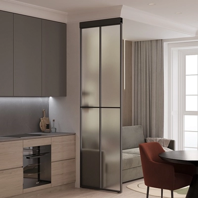 Сатинированная перегородка для зонирования в студии, стекло Сатинато GRACE 10