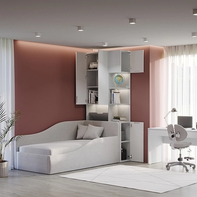 Шкаф с нишей с подсветкой, фрезерованные фасады в эмали LE212.3-90