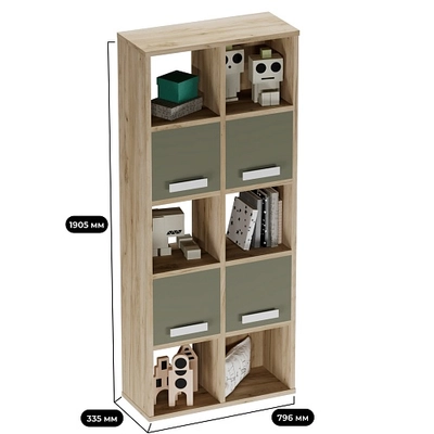 Стеллаж сквозной книжный на 10 ниш с ящиками E810