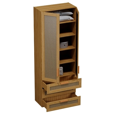 Шкаф книжный/для одежды с тремя ящиками, фасады натуральный ротанг L213