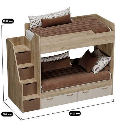 Кровать двухъярусная с лестницей комодом L904, 90x190 L/R