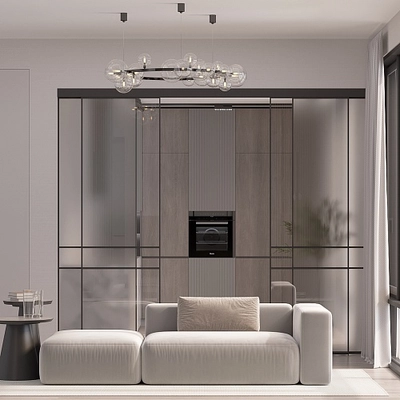 Сатинированная перегородка для спальни, стекло прозрачное и Сатинато GRACE 8