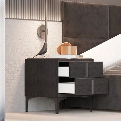 Тумба прикроватная мягкая, стекло прозрачное, ножки черные ГРЕЙС752