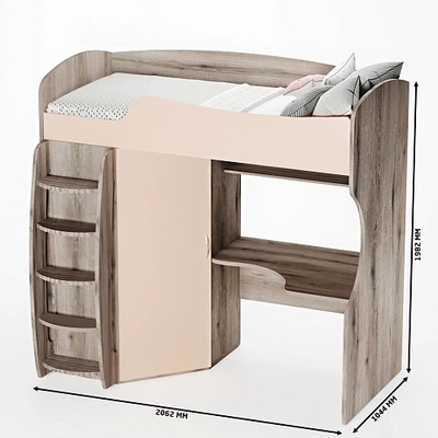 Кровать-чердак с рабочей зоной P906, 90x200