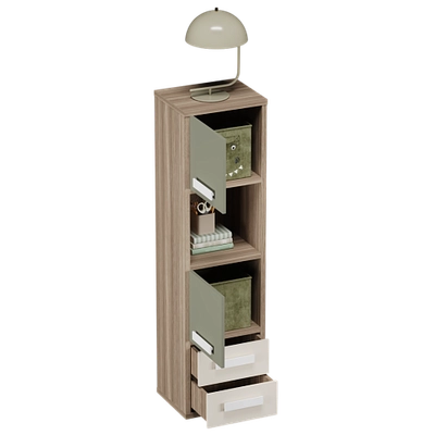 Cтеллаж сквозной книжный на 4 ниши с фасадами и ящиками E804