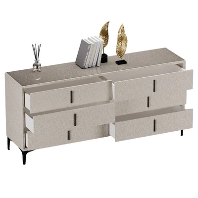 Комод мягкий, стекло прозрачное, ножки черные ГРЕЙС786