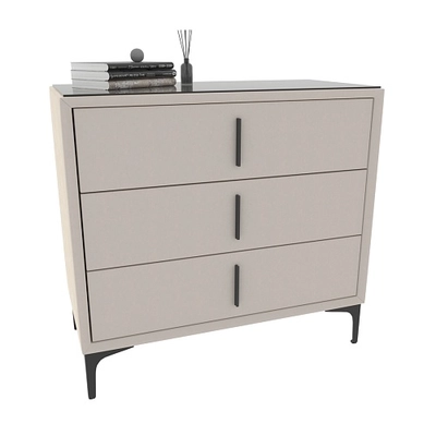 Комод мягкий, стекло прозрачное, ножки черные ГРЕЙС793