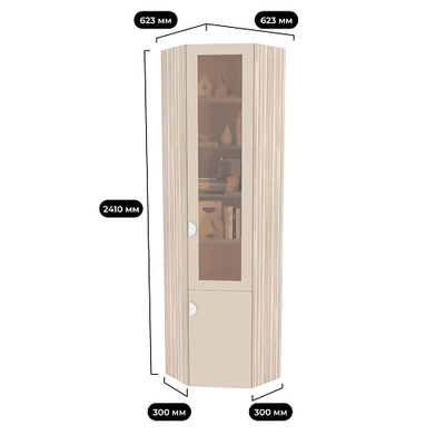 Шкаф угловой книжный со стеклом LG247 с подсветкой
