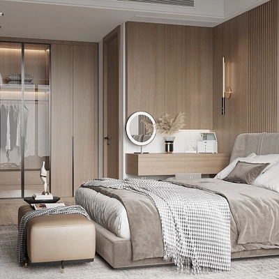 Спальня в древесных оттенках №5