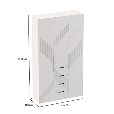 Шкаф трехдверный с ящиками узкий, фрезерованные фасады в эмали LE203.44