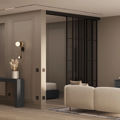 Раздвижная перегородка для зонирования, стекло Титан GRACE 15