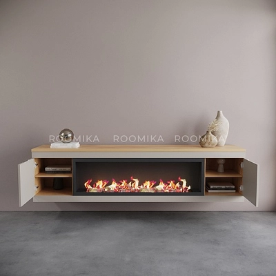 Тумба ТВ навесная с электрокамином, фасады в эмали LE546.451