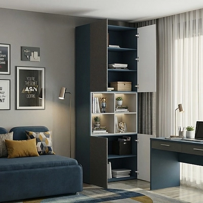 Шкаф книжный с нишей, фрезерованные фасады в эмали LE216