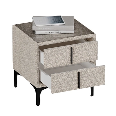 Тумба прикроватная мягкая, стекло прозрачное, ножки черные ГРЕЙС752