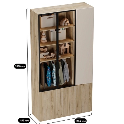 Шкаф трехдверный со стеклом в профиле с подсветкой, фасады в эмали LEF212.4-120 L/R