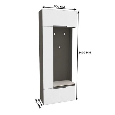 Секция с вешалкой и полками с подсветкой, фасады в эмали LE409 L/R