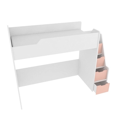 Кровать-чердак  с лестницей комодом, фасады в эмали LE907, 90x200 L/R