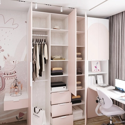 Розовая комната для девочки подростка Лацио, фасады в эмали 105