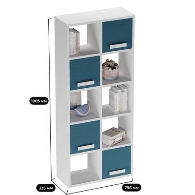 Стеллаж сквозной книжный на 10 ниш с ящиками E810