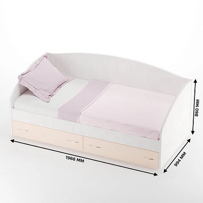 Кровать односпальная с ящиками и бортиком P902N, 90x190