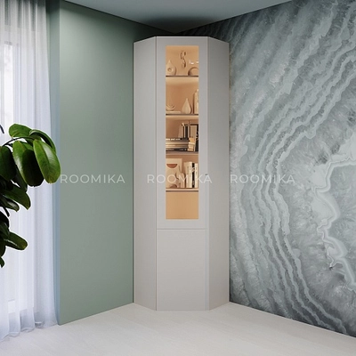 Шкаф угловой книжный со стеклом, фасады в эмали LE247 с подсветкой