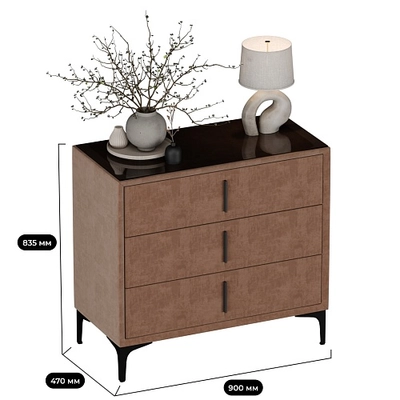 Комод мягкий, стекло прозрачное, ножки черные ГРЕЙС793