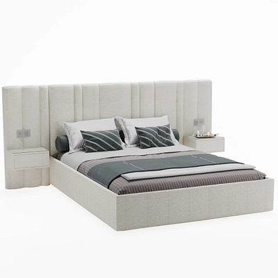 Кровать двуспальная мягкая ХИЛТОН с подъемным механизмом, мягкими панелями и тумбами, 140x200