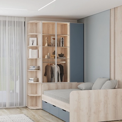 Шкаф трехдверный со стеклом в профиле с подсветкой, фасады в эмали LEF212.4-120 L/R