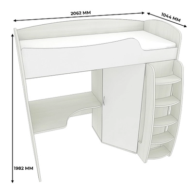 Кровать-чердак с рабочей зоной P906, 90x200