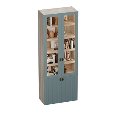 Шкаф книжный со стеклом, фрезерованные фасады в эмали с подсветкой LE214S