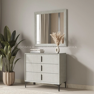 Комод мягкий, стекло прозрачное, ножки черные ГРЕЙС793