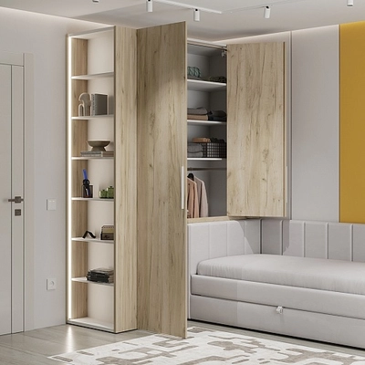 Шкаф двухдверный с фальш-стенкой и раздвижжными дверьми L205 L/R