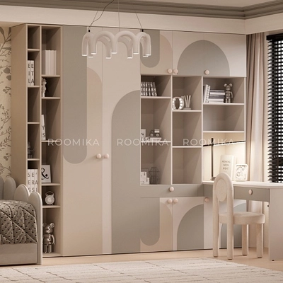 Рабочая зона для детской комнаты, фрезерованные фасады в эмали Лацио 205