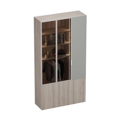 Шкаф трехдверный со стеклом в профиле с подсветкой, фрезерованные фасады в эмали LEF212.4-120 L/R