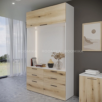 Секция с комодными ящиками и антресолью L411
