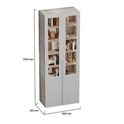 Шкаф книжный со стеклом, фасады в эмали с подсветкой LE214S