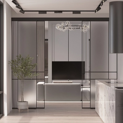 Сатинированная перегородка для спальни, стекло прозрачное и Сатинато GRACE 8